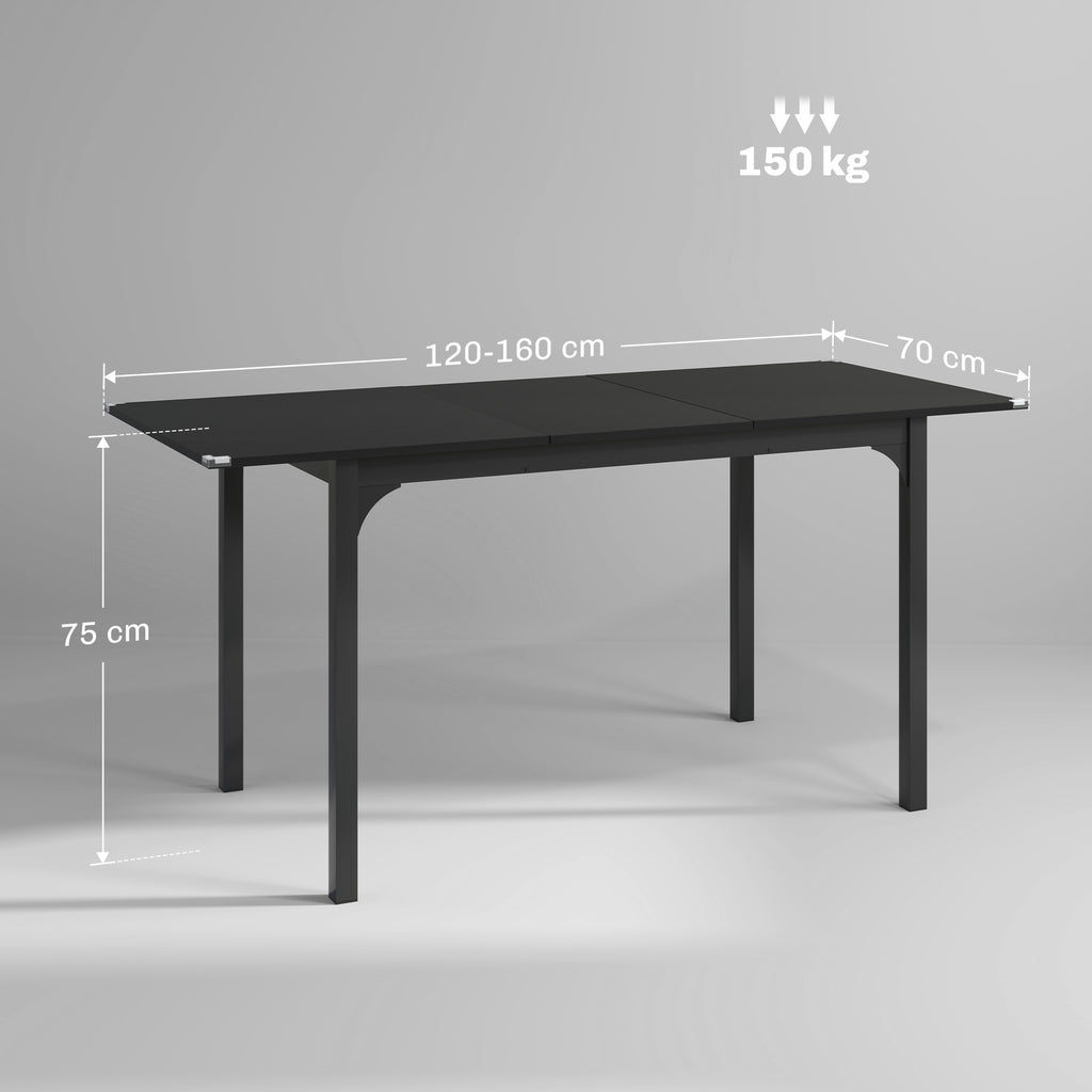 Extendable Table 4-6 Seater Expandable 120-160cm with Steel Legs, Black