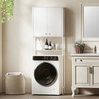 Bathroom Cabinet Above Toilet and Washing Machine with Cabinet and Open Shelf, 64x20x180 cm, White