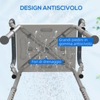 Adjustable Shower Stool with Armrests and Drainage Holes, Made of Aluminum, HDPE and EVA, 52x45x57-69 cm