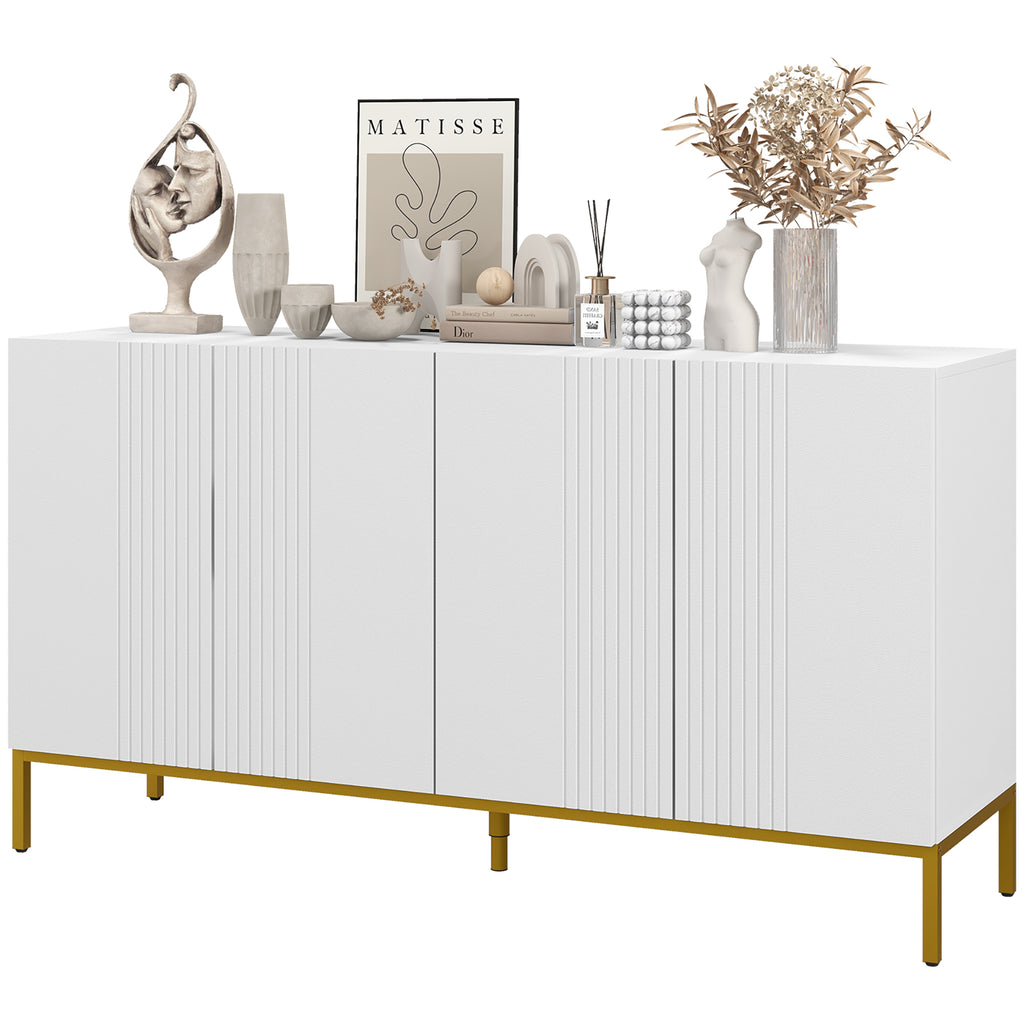 HOMCOM Modern 4-Door Sideboard with Soft Closing and Adjustable Shelves, 140x40x75cm, White and Gold - Borgè