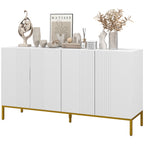 HOMCOM Modern 4-Door Sideboard with Soft Closing and Adjustable Shelves, 140x40x75cm, White and Gold - Borgè