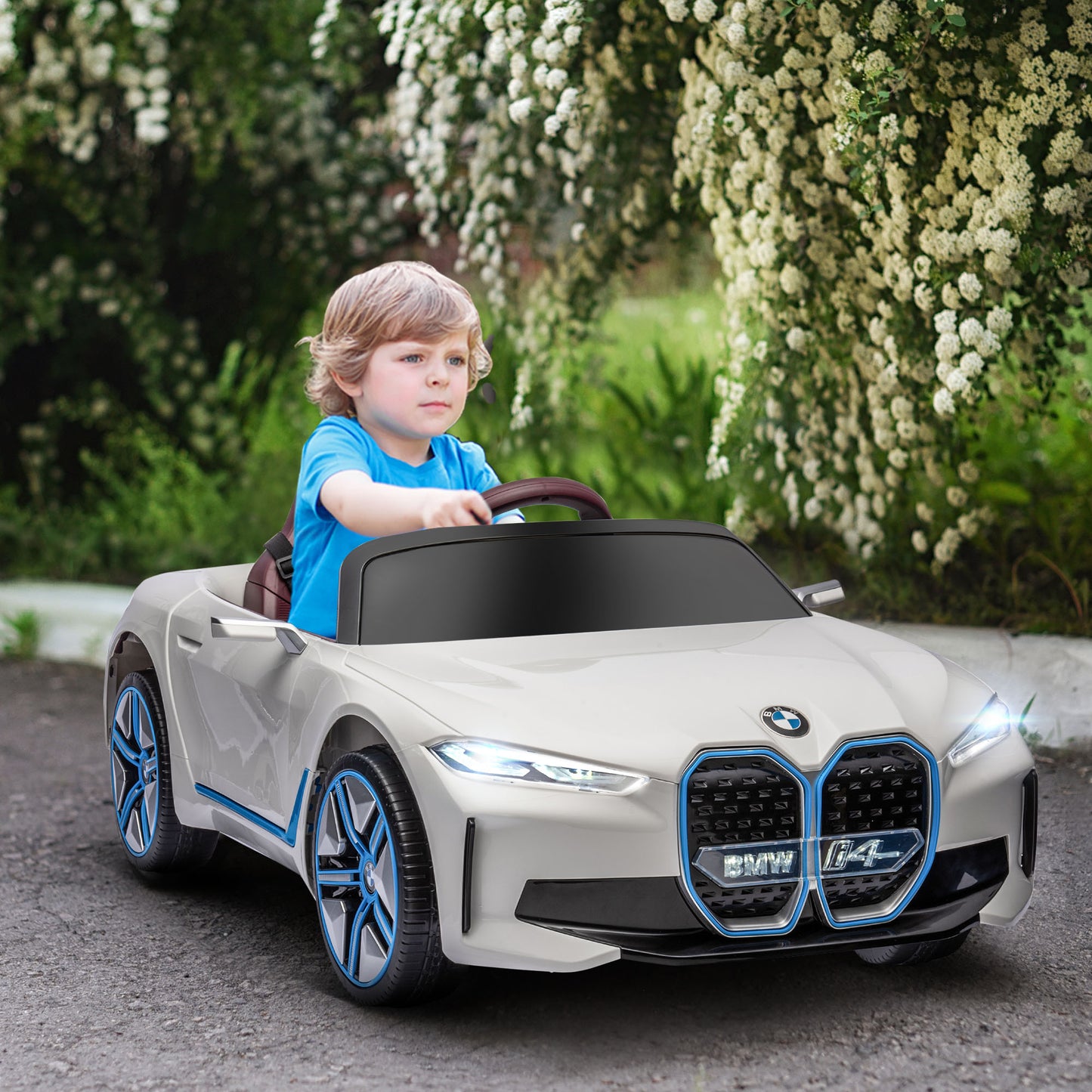 BMW - Electric Car for Children 3-6 Years with BMW License with Remote Control, and Headlights, 115x67x45 cm, White - Borgè