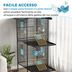 PawHut Wheeled Bird Aviary with Removable Plastic Trays and Perches, Metal, 71.8 x 71.8 x 170.2 cm, Black