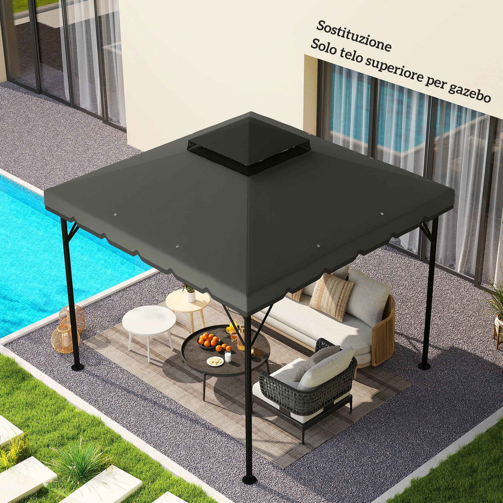 Outsunny 3x3m 2-Tier Gazebo Cover with 8 Drainage Holes, Light and Dark Grey Polyester