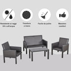 Garden Lounge Set with Outdoor Sofa and Coffee Table, Synthetic Rattan Garden Furniture, 4-Piece Set, Grey