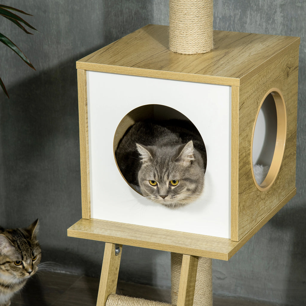 Height Adjustable Chipboard Cat Tree with Scratching Post, House, Hammock and Ball, 40x40x225-285 cm - Borge' Group Limited