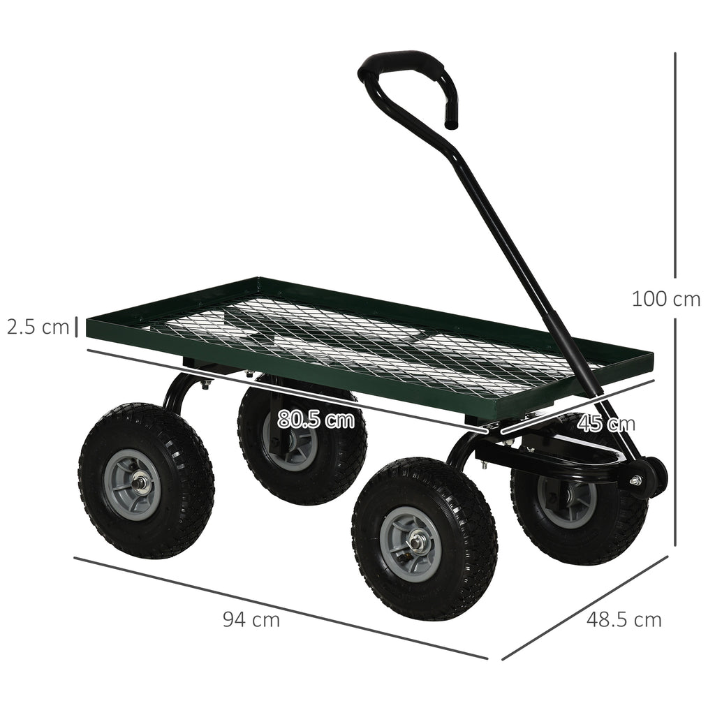 Steel Garden Trolley with 150 kg Capacity and Coated Handle, 94x48.5x100 cm, Black and Green