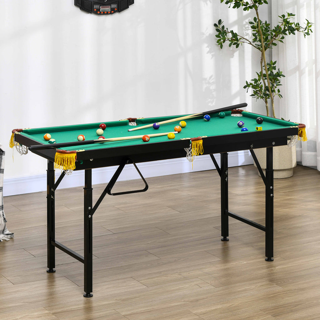SPORTNOW Height Adjustable Pool Table with Accessories, in MDF and Steel, 140x60x55-75 cm, Green - Borgè