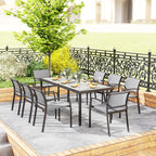 Outsunny Garden Set with Rectangular Dining Table and 8 Stackable Chairs with Armrests, Grey