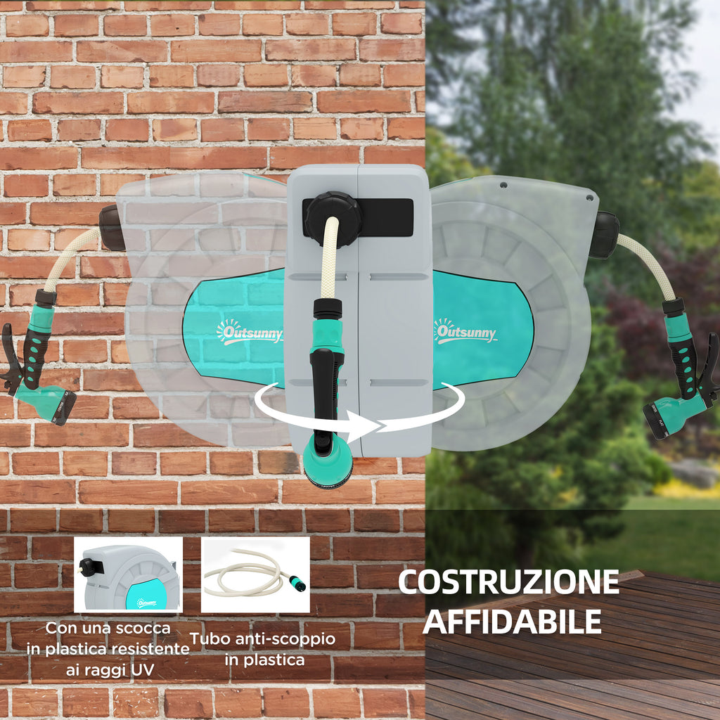 Automatic Wall Mounted and Portable Hose Reel Length 25+2 m, Locking System and 7 Jets, Grey