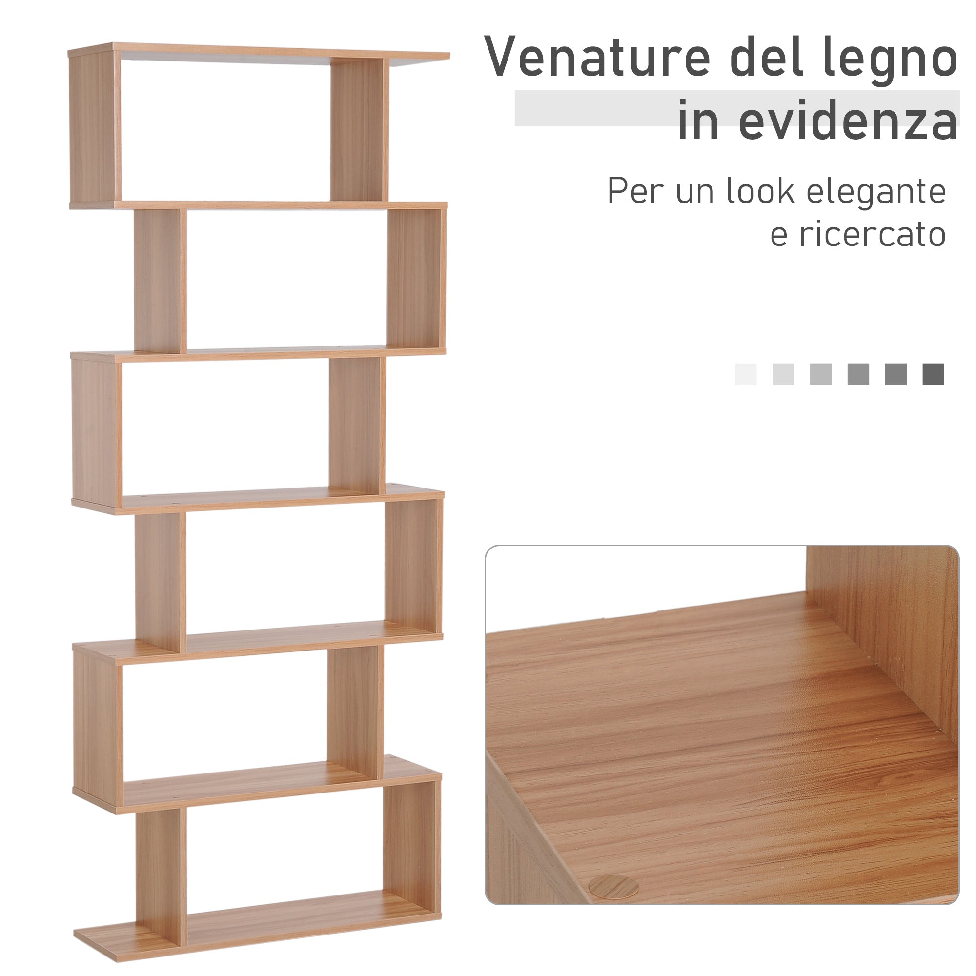 Modern Design Wooden Bookcase with 6 Shelves Natural Wood 80 × 23 × 192cm