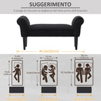 Ottoman Padded Bed Bench with Rolled Armrests, 102x35x51cm, Black - Borgè