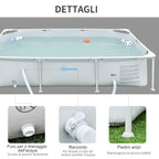 Freestanding Above Ground Pool, Rectangular Rigid Pool with Filter and Valve in Steel and PVC, Grey, 252x152x65cm