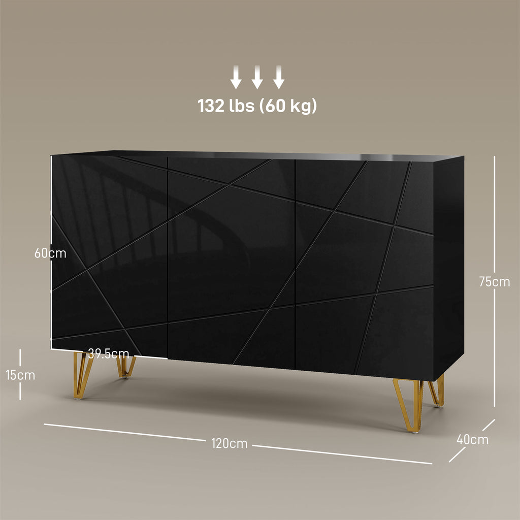 HOMCOM Storage Unit with 2 Cabinets and Adjustable Shelf, in Chipboard and Metal, 120x40x75 cm, Black and Gold - Borgè