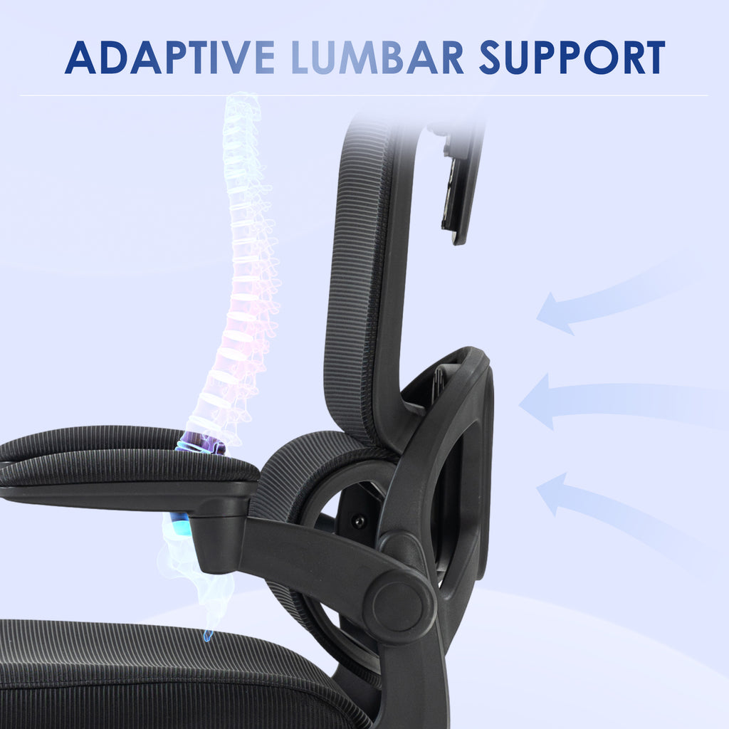 Vent office chair at adjustable height with inclination and lumbar support, 62x58x120-133 cm, black - Borgè