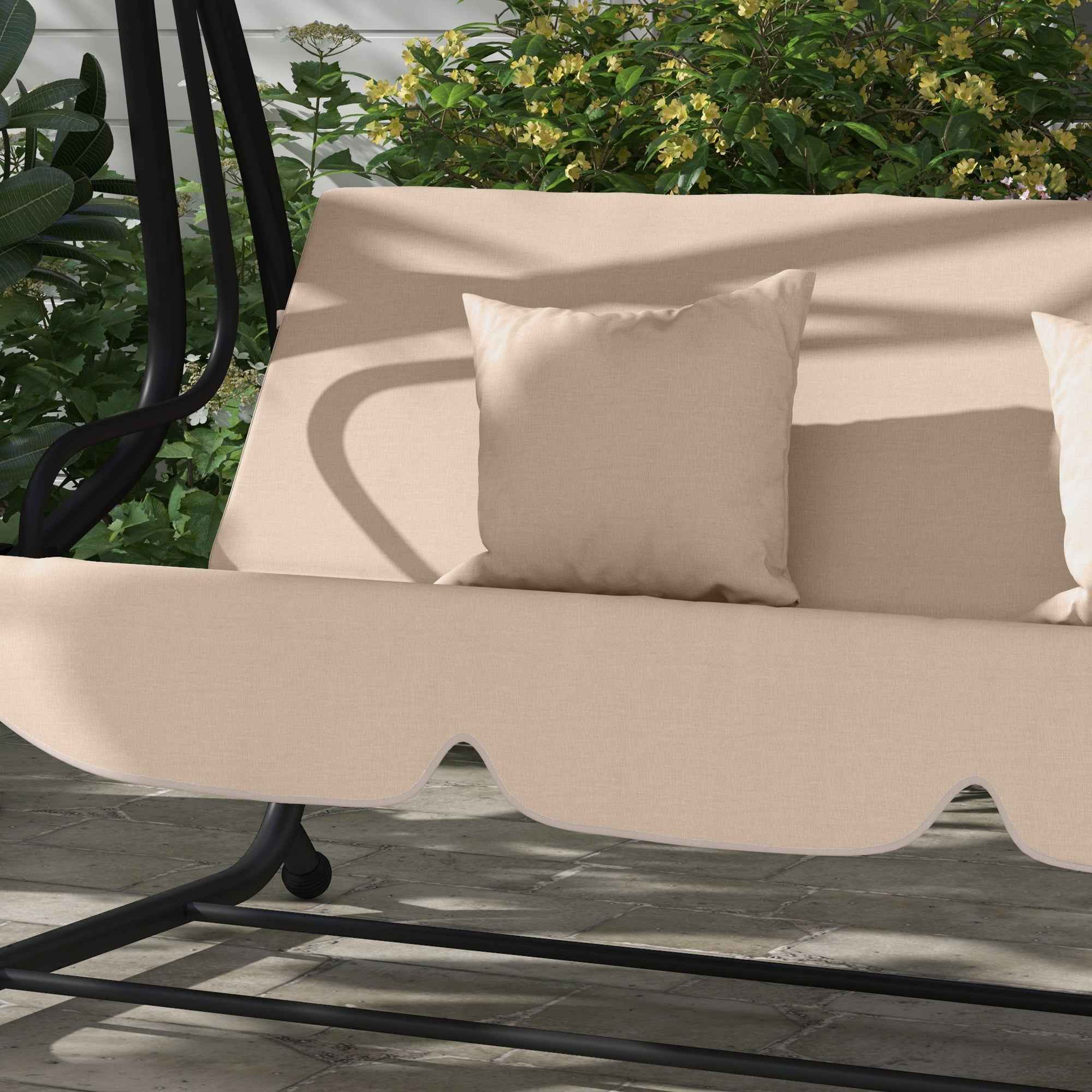 Outsunny 3-Seater Garden Swing Bed with Adjustable Canopy and Tray, 200x120x164 cm, Light Brown