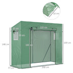 Outsunny PE and Steel Garden Greenhouse with 4 Stakes, 2 Windows and Reinforced Cover, 200x77x148-169cm