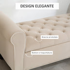 Velvet Fabric Bed End Bench with Storage Space and Armrests, 126x48.5x57 cm, Beige