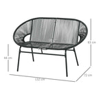 Outsunny 2-Seater Garden Sofa in PE Rattan and Steel with Cushions and Armrests, 132x72x83 cm, Black