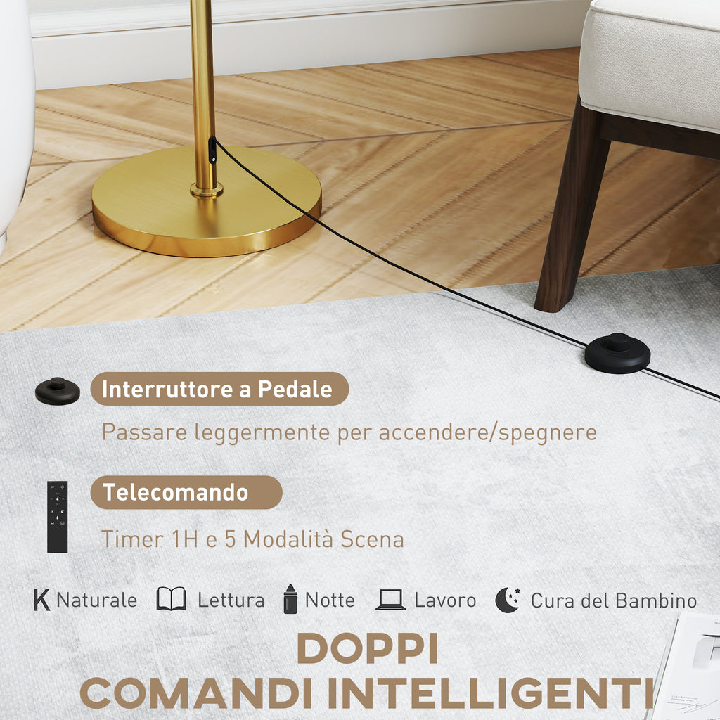 Floor Lamp with Remote Control and Adjustable Brightness 3000K-6000K, Fabric Lampshade, Gold