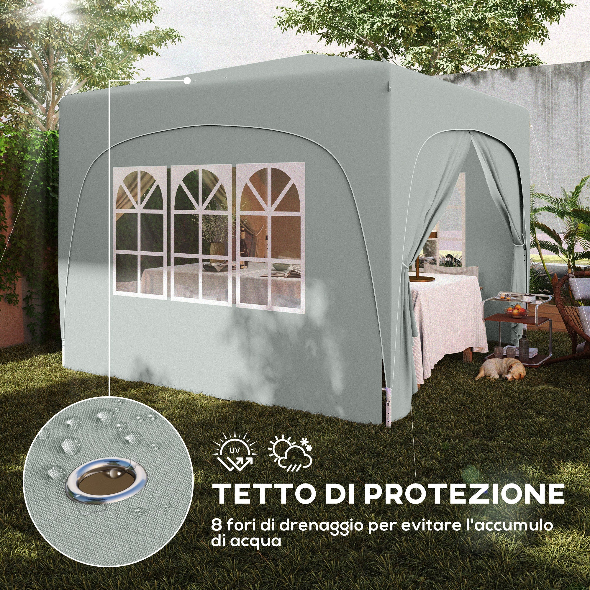 Folding Garden Gazebo 3x3m with Adjustable Height, UPF50+ Protection and Bag, Light Grey