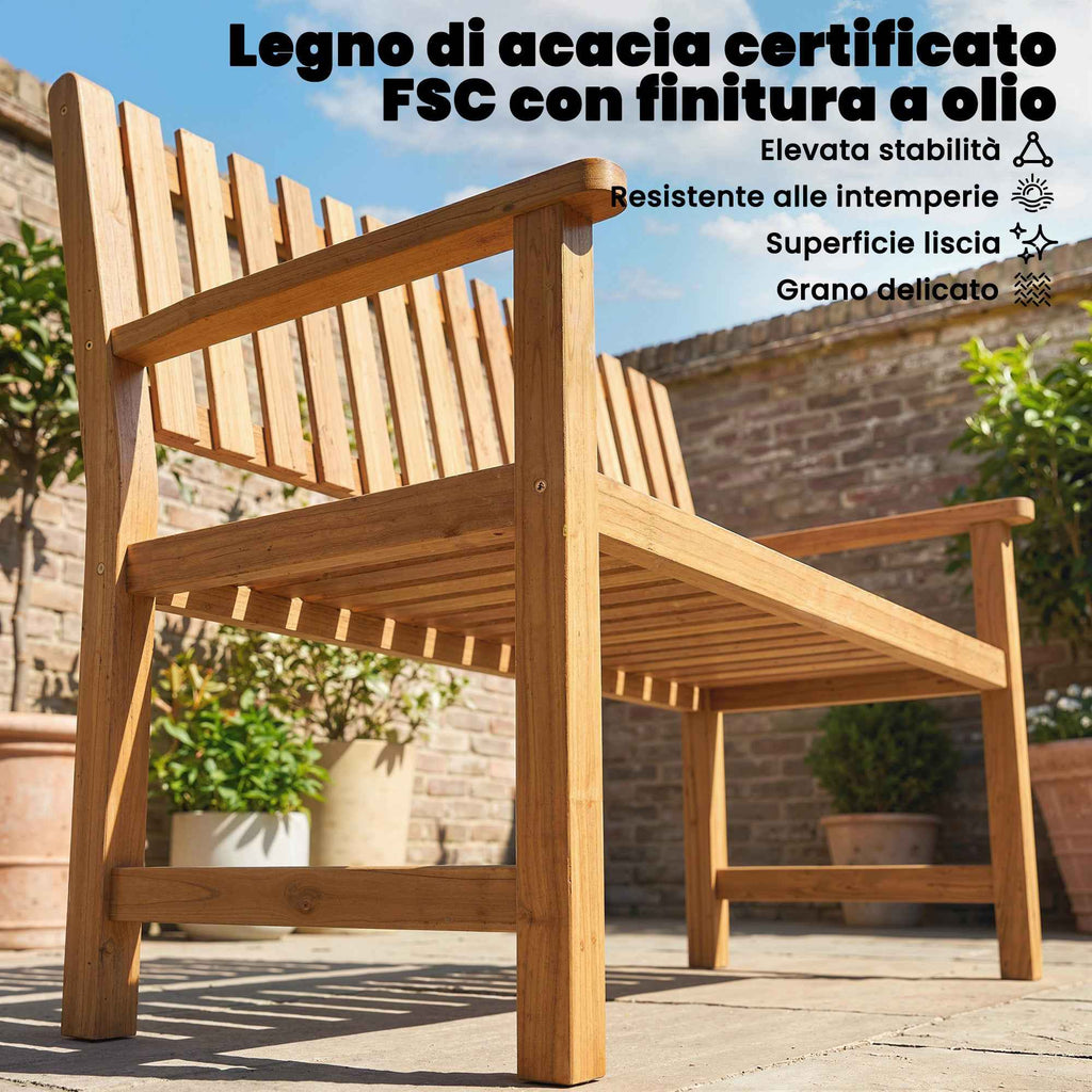 Outsunny 2-Person Garden Bench, FSC Acacia Wood, Slatted Seat and Backrest, Natural