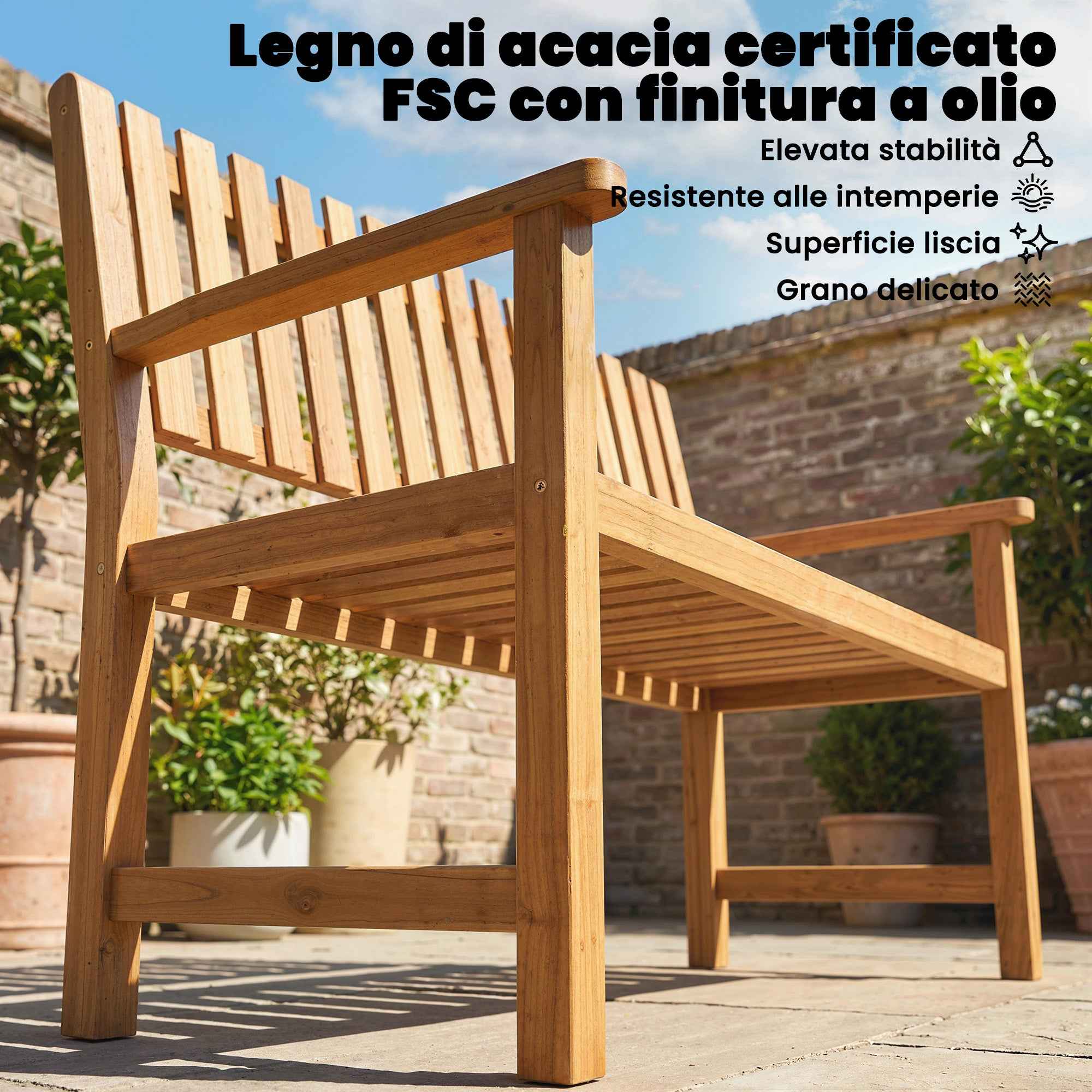Outsunny 2-Person Garden Bench, FSC Acacia Wood, Slatted Seat and Backrest, Natural
