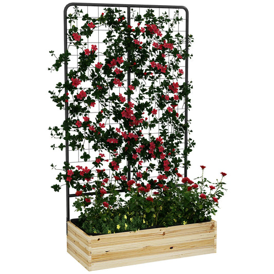 Planter with Trellis and 2 Drainage Holes, in Fir Wood and Steel, 80x38x145 cm