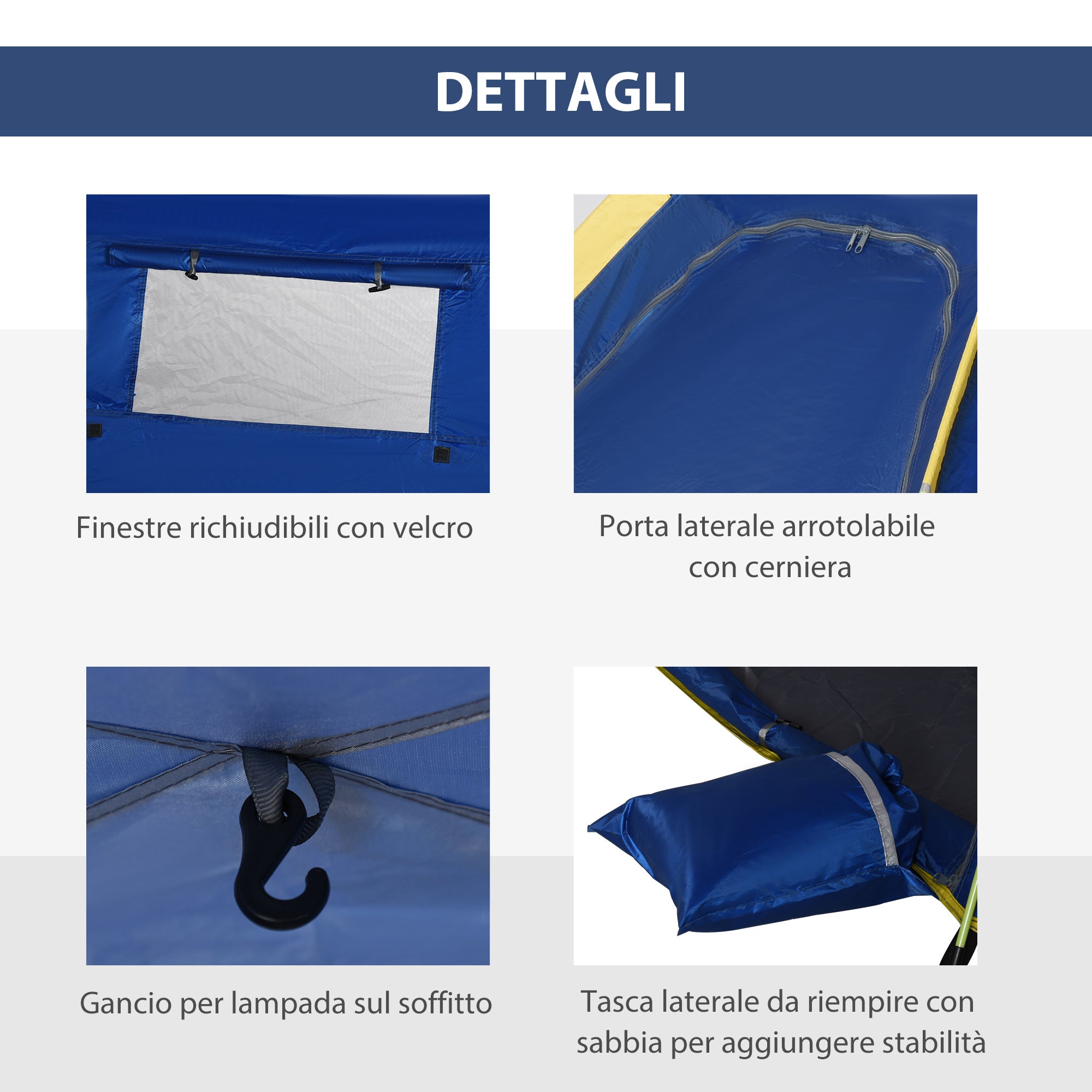Outsunny Pop Up Beach Tent for 2 People with Windows, Fiberglass and Polyester, 220x173x120 cm, Blue and Yellow