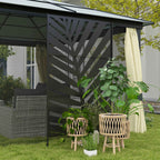 Outsunny 3-Panel Vertical Steel Room Divider with Banana Leaf Motif, 122x45x198 cm, Black