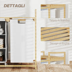 Laundry Basket with 2 Pull-Out Bags, Bamboo Handles and Shelf, 70x36x70 cm, White