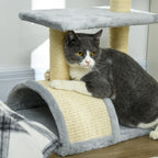 3-Tier Cat Tree with Scratching Post, Plush and Sisal, 40x35x72 cm, Light Gray