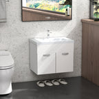 Wall-hung Bathroom Cabinet with Sink, 2-Door Cabinet with Soft-Close Hinges, 61x40x50cm, Glossy White