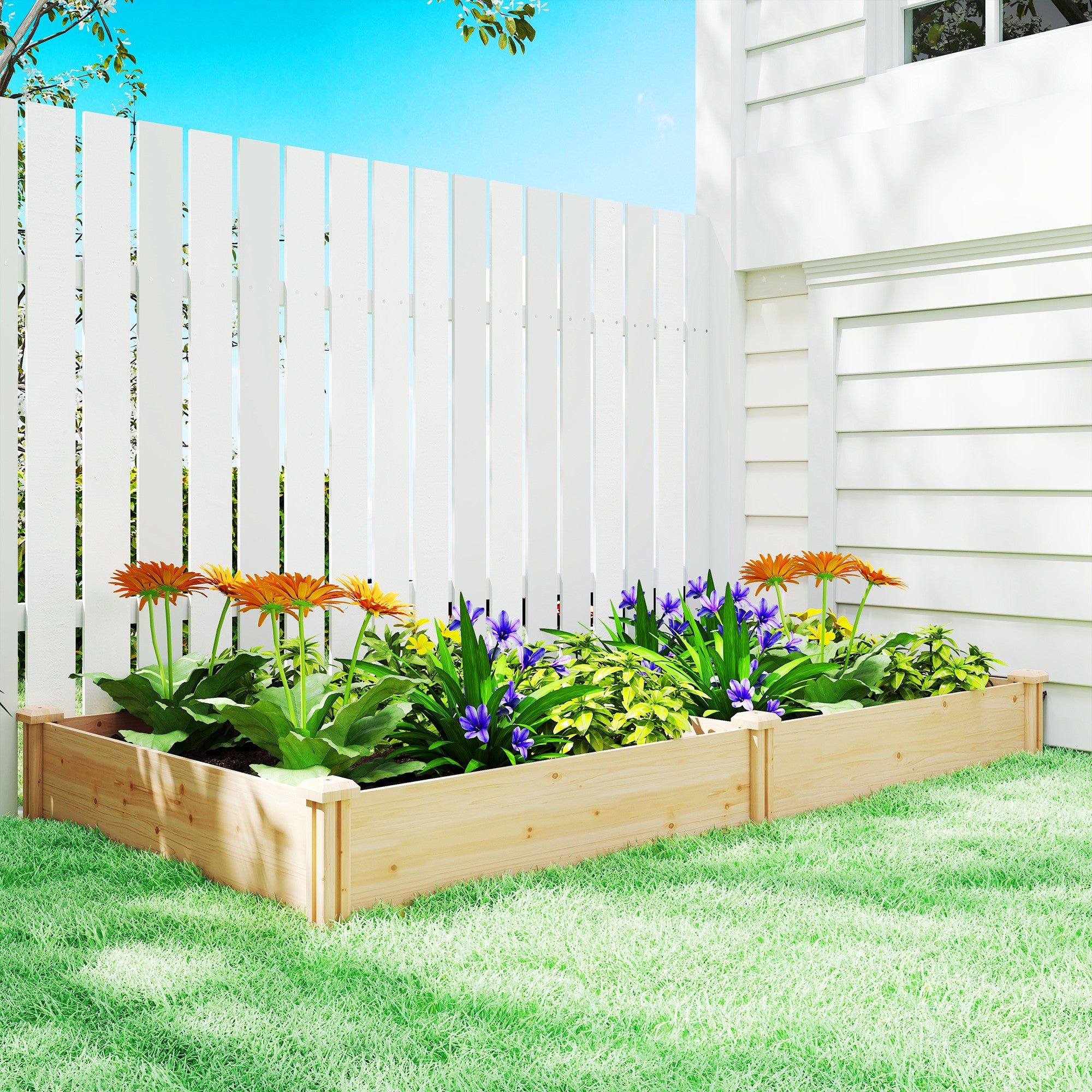 Outsunny Vegetable Garden in Box with Central Divider and Open Bottom, in Fir Wood, 235x121x26 cm, Wood Color