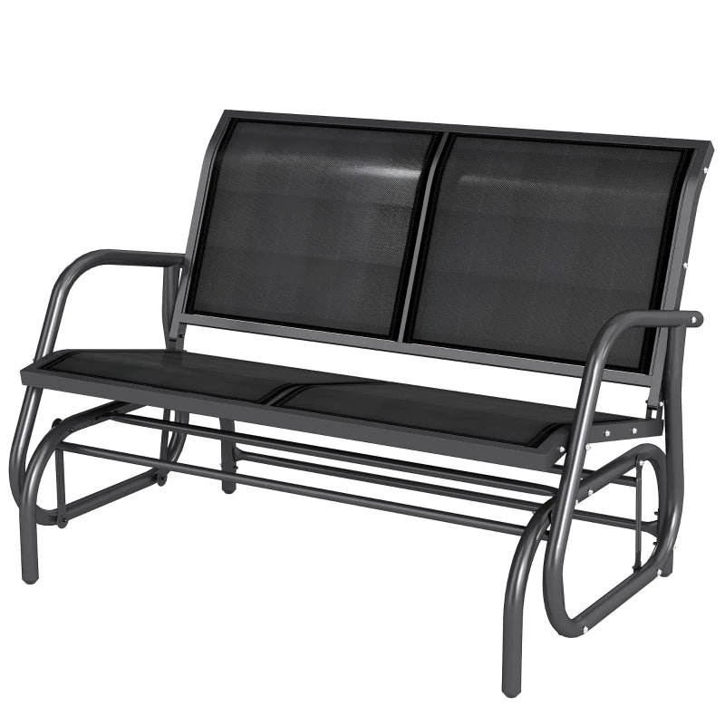 2-Seater Garden Swing Bench in Metal and Breathable Mesh Fabric, 120x70x85cm, Black - Borge' Group Limited