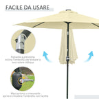 Outsunny Ø265cm Tilting Garden Umbrella with 32 Solar LED Lights and Crank Handle, Beige