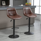 Set of 2 Vintage Brown Faux Leather Bar Stools with Footrest and Round Base, 46.5x50x88-108 cm