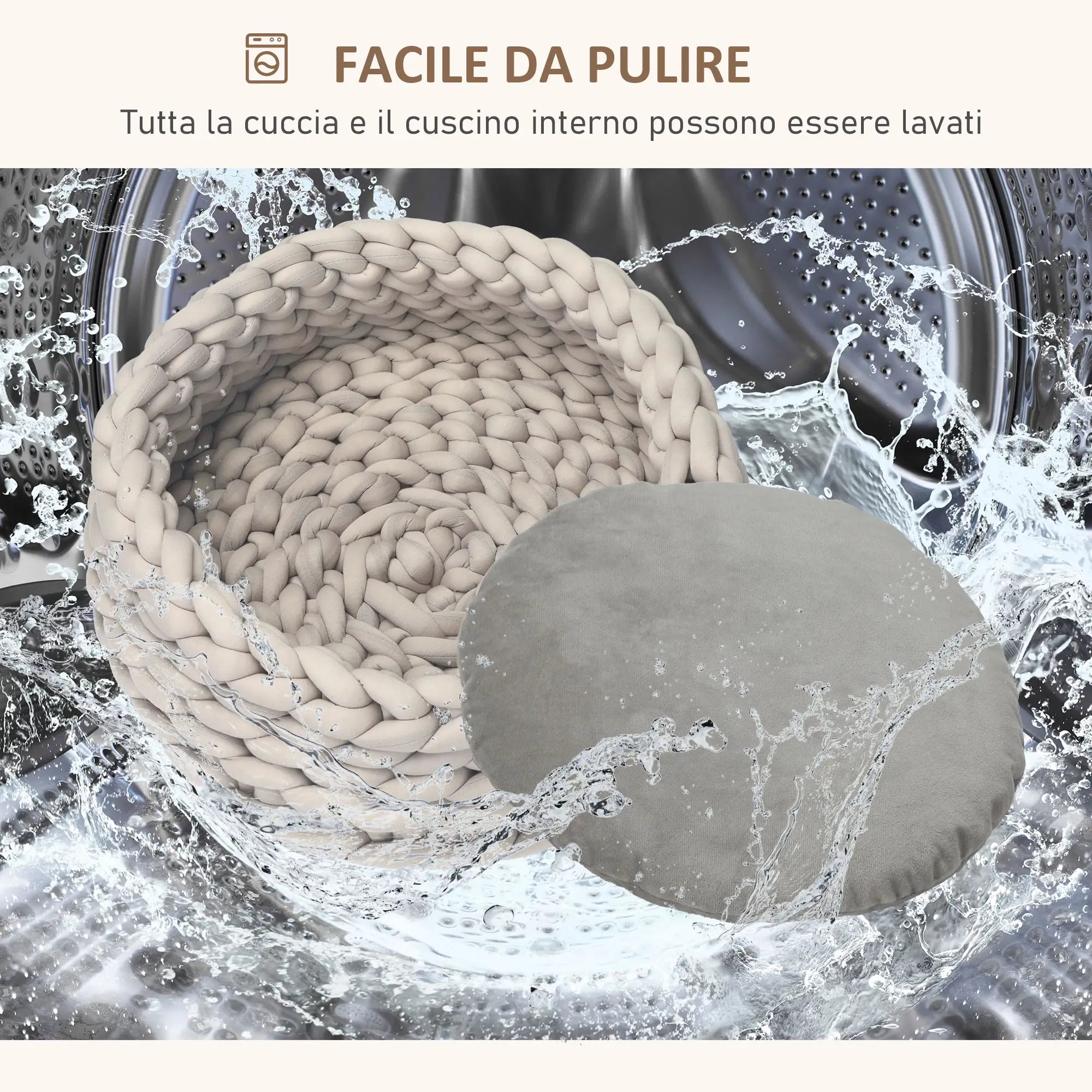 COZZY | Round Raised Washable Dog and Cat Bed in PP Cotton, Padded Cushion, Φ50x19cm, Grey - Borge' Group Limited