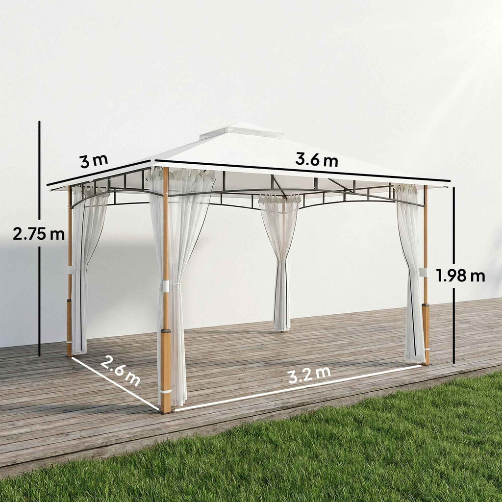 Outsunny Gazebo 3 x 3.6 m, Double Roof UPF50+ with Net, Cream