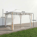 Outsunny Gazebo 3 x 3.6 m, Double Roof UPF50+ with Net, Cream