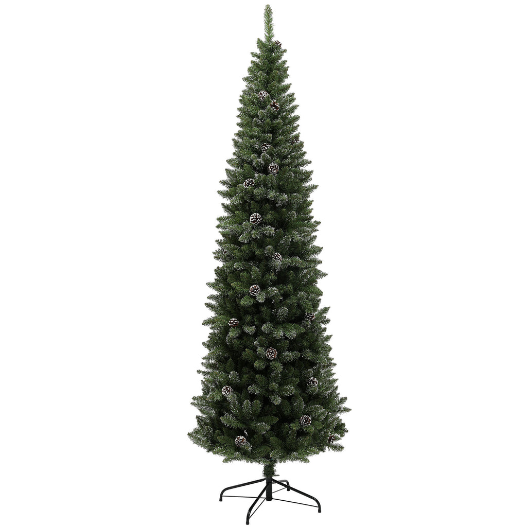 225cm Tall Snow-Covered Christmas Tree with 980 Branches, Pine Cones and Steel Base