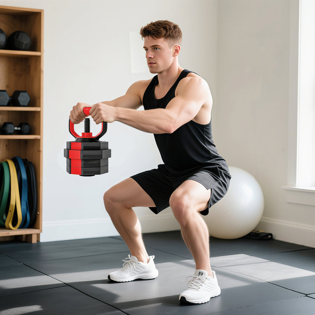 SPORTNOW 6-in-1 Multifunction Gym Weight Set, 20kg Total, Made of Plastic and Sand, 125x18x18 cm, Red
