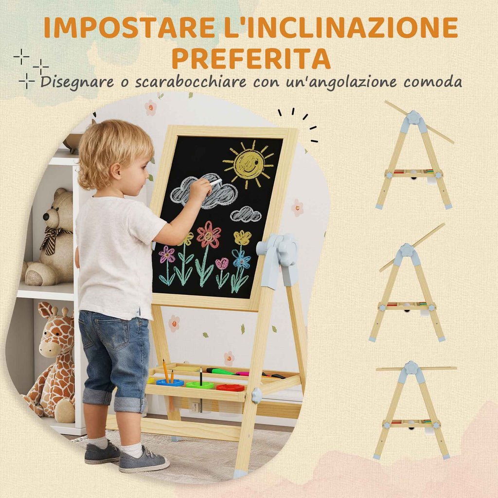 AIYAPLAY Children's Easel with Double Board for Chalk and Markers, Magnetic Whiteboard and Paper Roll, Wood