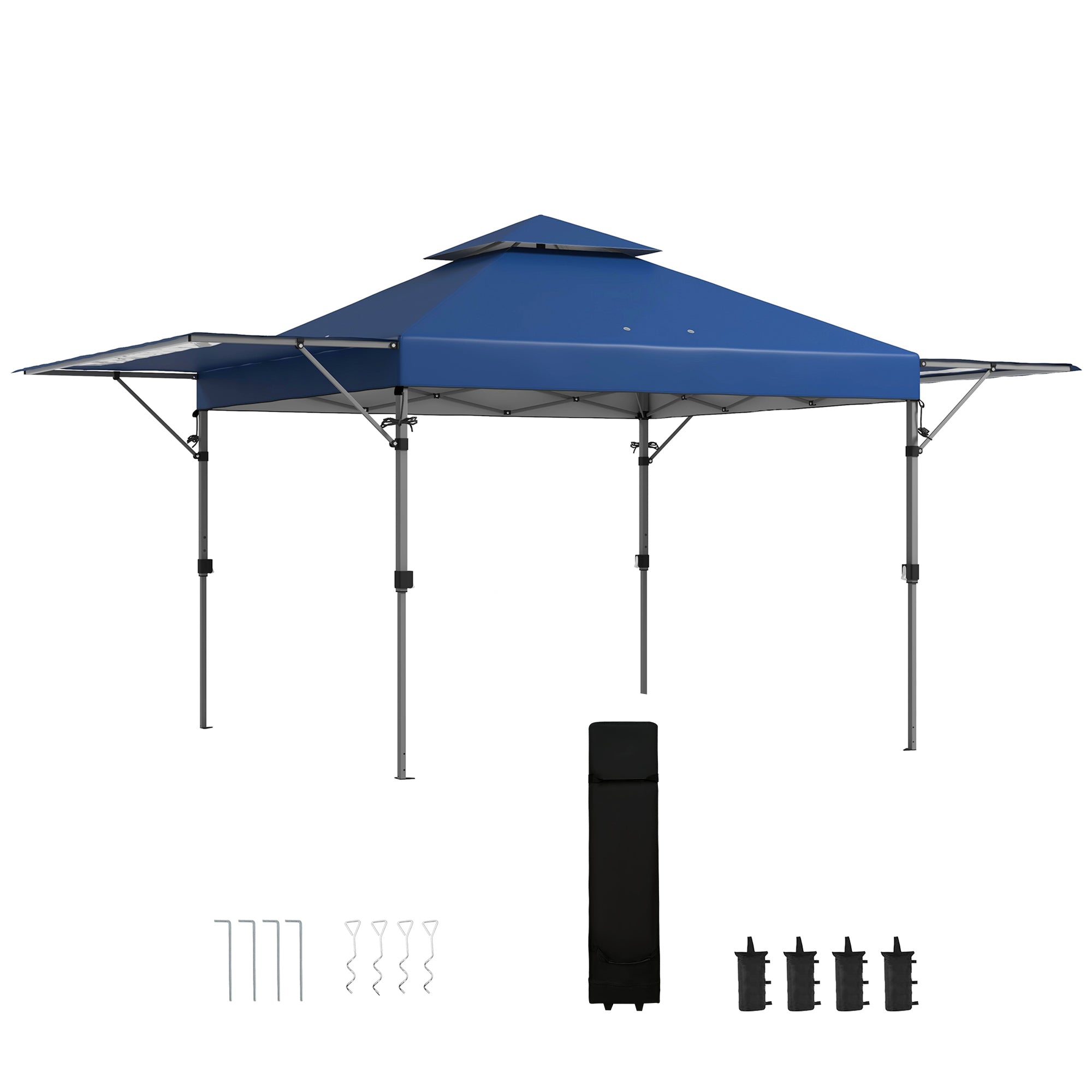 5x3m Folding Gazebo with Extendable Walls, Adjustable Height and Wheeled Bag, Blue