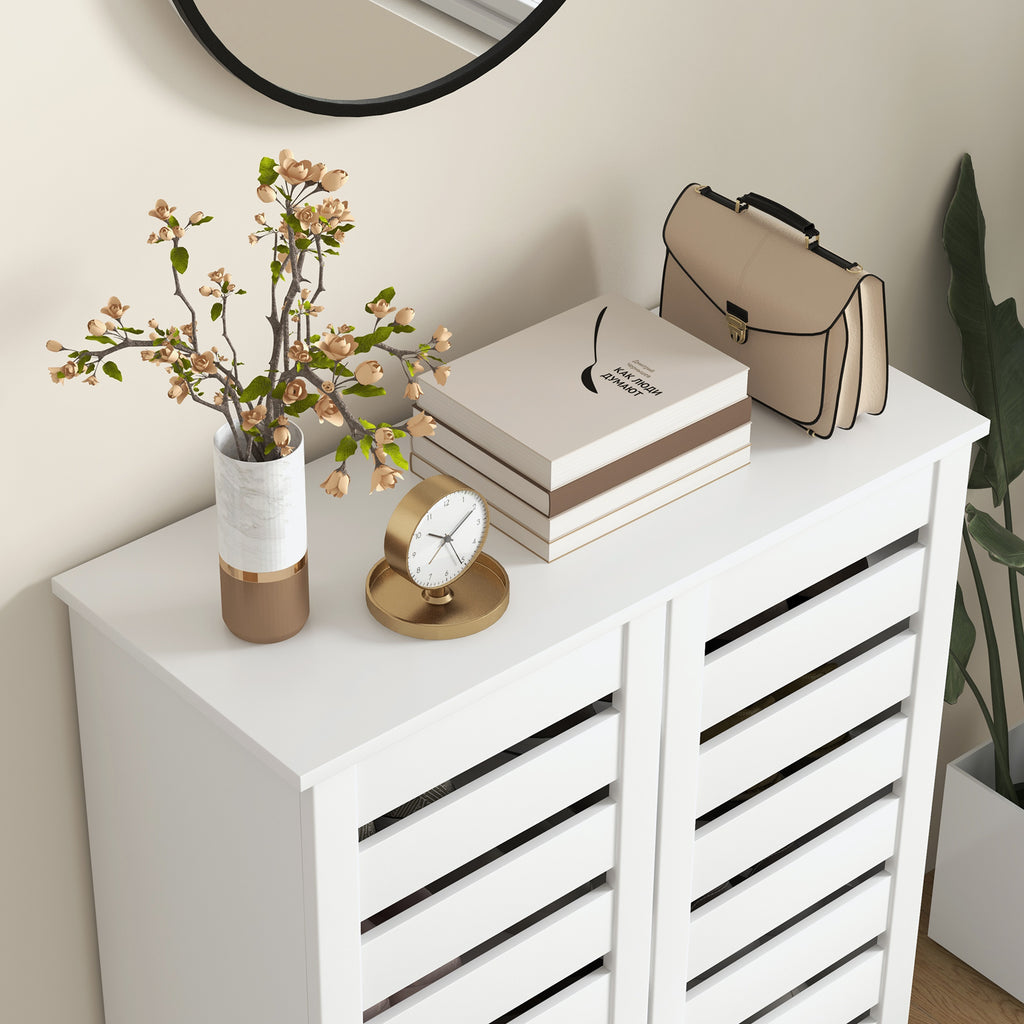 5-Tier Shoe Rack with 4 Adjustable Shelves and Slatted Doors, Wooden, 76x33Dx98 cm, White
