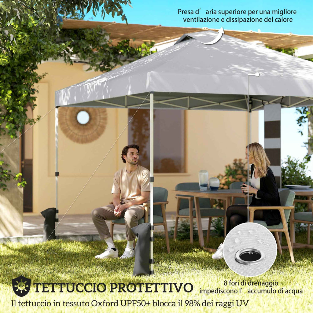 Outsunny 3x3m Pop Up Gazebo with Pockets, UPF 50+, with Sandbags and Wheeled Bag, White