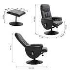 Massage Chair with Ottoman and Footrest, 145° Reclining, Swivel Seat and 10 Massage Points, Black