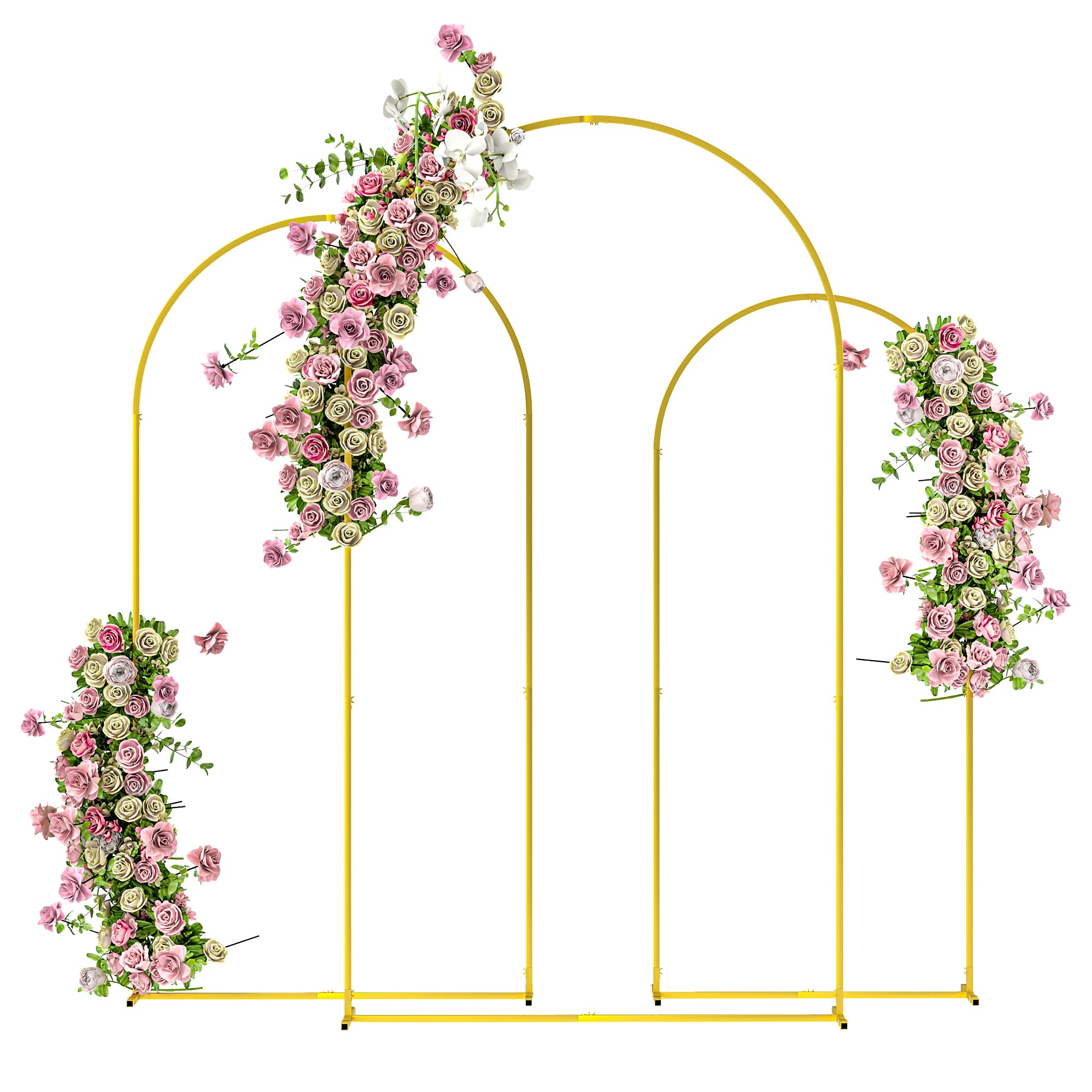 Set of 3 Garden Arches 1.8m, 2m, and 2.2m, Decorative Metal Arches, Gold Color