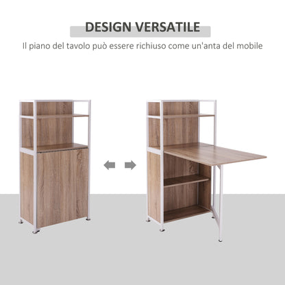 Corner Cabinet with Computer Desk, Pull-out Dining Table in MDF Wood and Metal, 97.5x62x121 cm