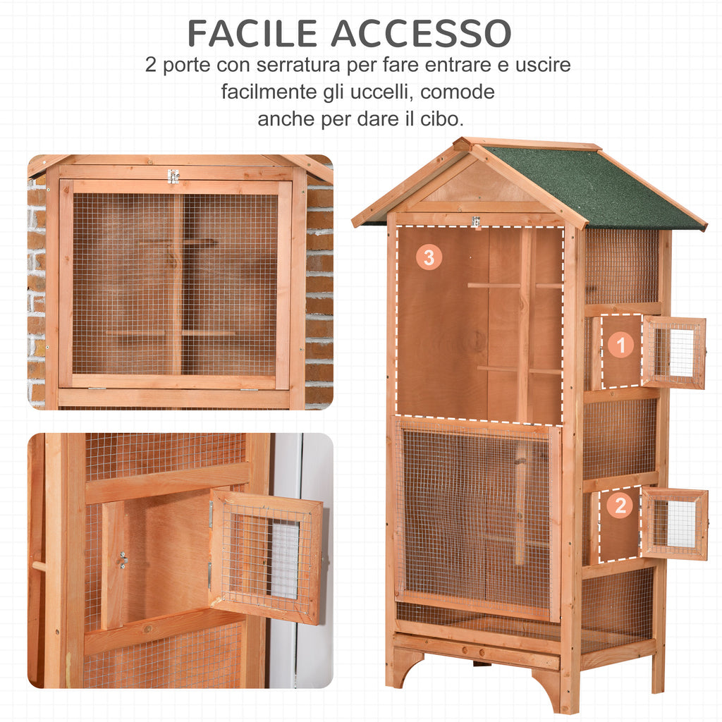 3-Door Wood and Metal Bird Cage with 4 Perches and Removable Tray, 80.5x57x153 cm, Orange